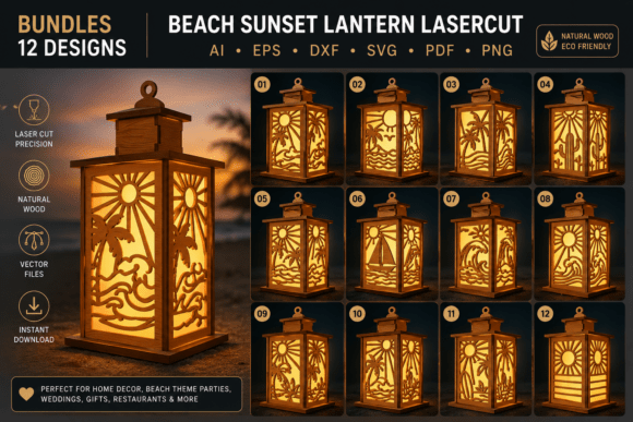 Beach-Sunset-Lantern-Lasercut-BUNDLES-Laser-Cutting-151785716-1-1-580x387 Pacotes de lanternas cortadas a laser para pôr do sol na praia - Imagem 1