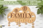 Calendário de aniversários da família cortado a laser