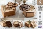 Conjunto de caixas de presente com flores cortadas a laser