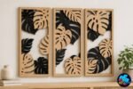Arte de parede em madeira com folha de Monstera - Imagem 3