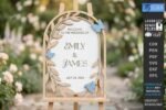 Placa de boas-vindas floral para casamento cortada a laser