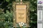 Placa de boas-vindas rústica para casamento cortada a laser